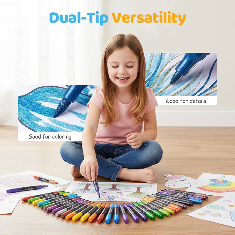 🥳2026 HOT SALE🥳💞50K+ SOLD! 🎨✨ Glitter Brush Markers – dual-tip design, shimmering ink makes cards & crafts sparkle. 💌💚