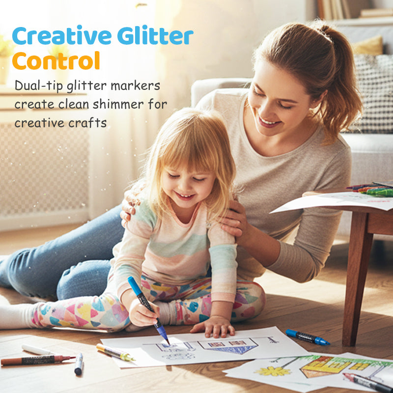 🥳2026 HOT SALE🥳💞50K+ SOLD! 🎨✨ Glitter Brush Markers – dual-tip design, shimmering ink makes cards & crafts sparkle. 💌💚