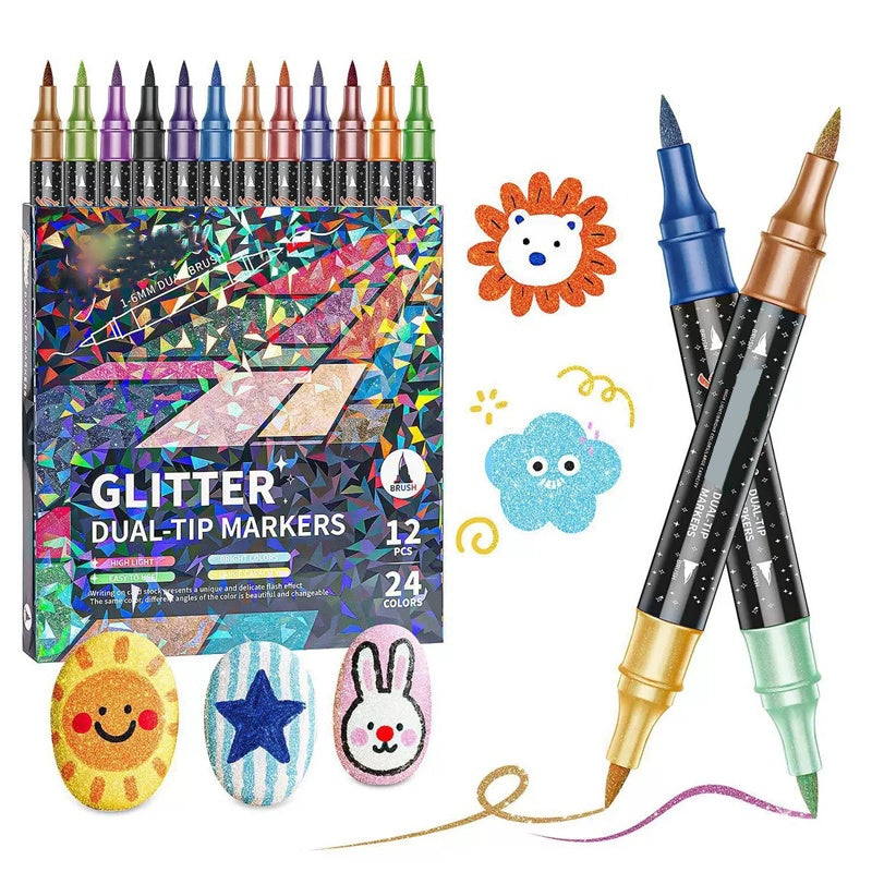 🥳2026 HOT SALE🥳💞50K+ SOLD! 🎨✨ Glitter Brush Markers – dual-tip design, shimmering ink makes cards & crafts sparkle. 💌💚