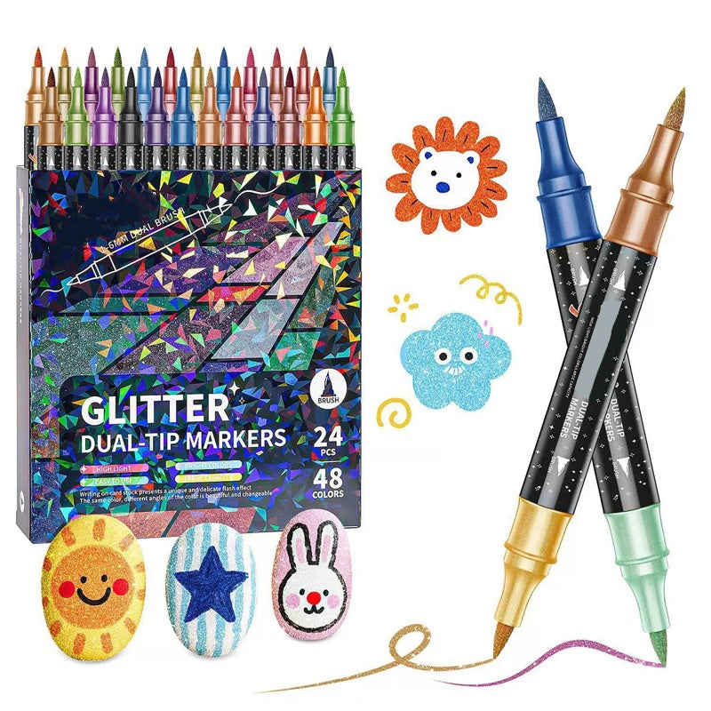 🥳2026 HOT SALE🥳💞50K+ SOLD! 🎨✨ Glitter Brush Markers – dual-tip design, shimmering ink makes cards & crafts sparkle. 💌💚
