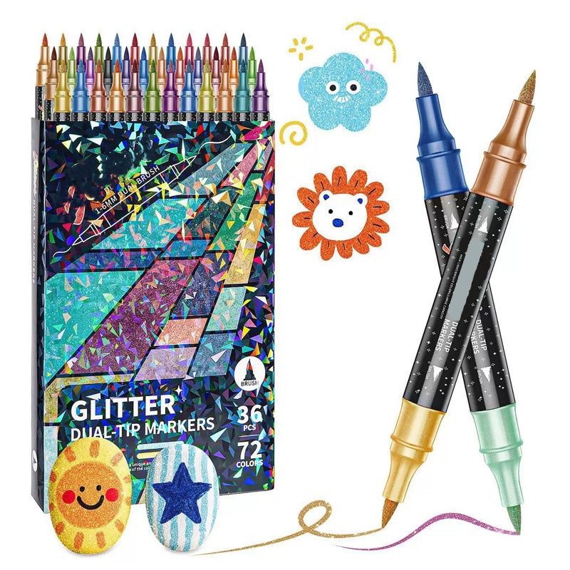 🥳2026 HOT SALE🥳💞50K+ SOLD! 🎨✨ Glitter Brush Markers – dual-tip design, shimmering ink makes cards & crafts sparkle. 💌💚