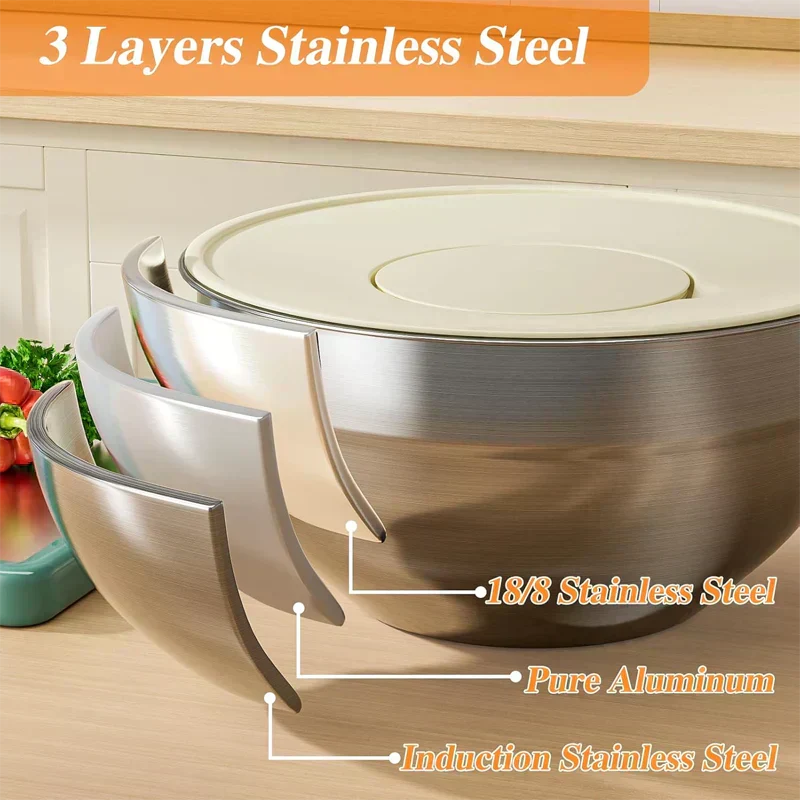 🥣 50% OFF NOW! 🔪 6 Stainless Steel Bowls with 3 Grater Accessories – Various Sizes, Airtight Lids & Stackable ✨
