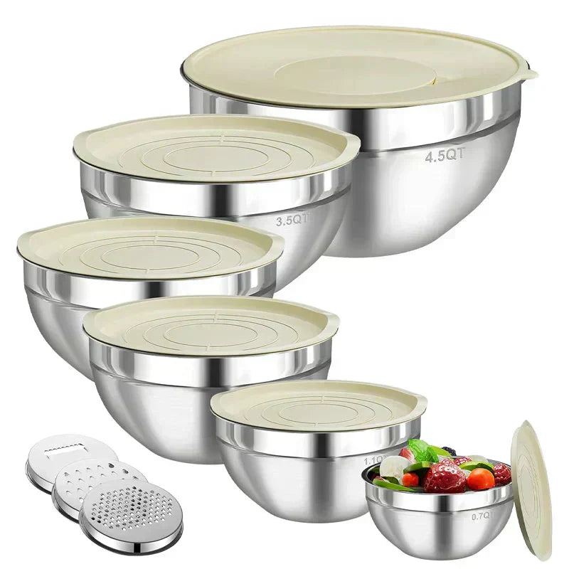🥣 50% OFF NOW! 🔪 6 Stainless Steel Bowls with 3 Grater Accessories – Various Sizes, Airtight Lids & Stackable ✨