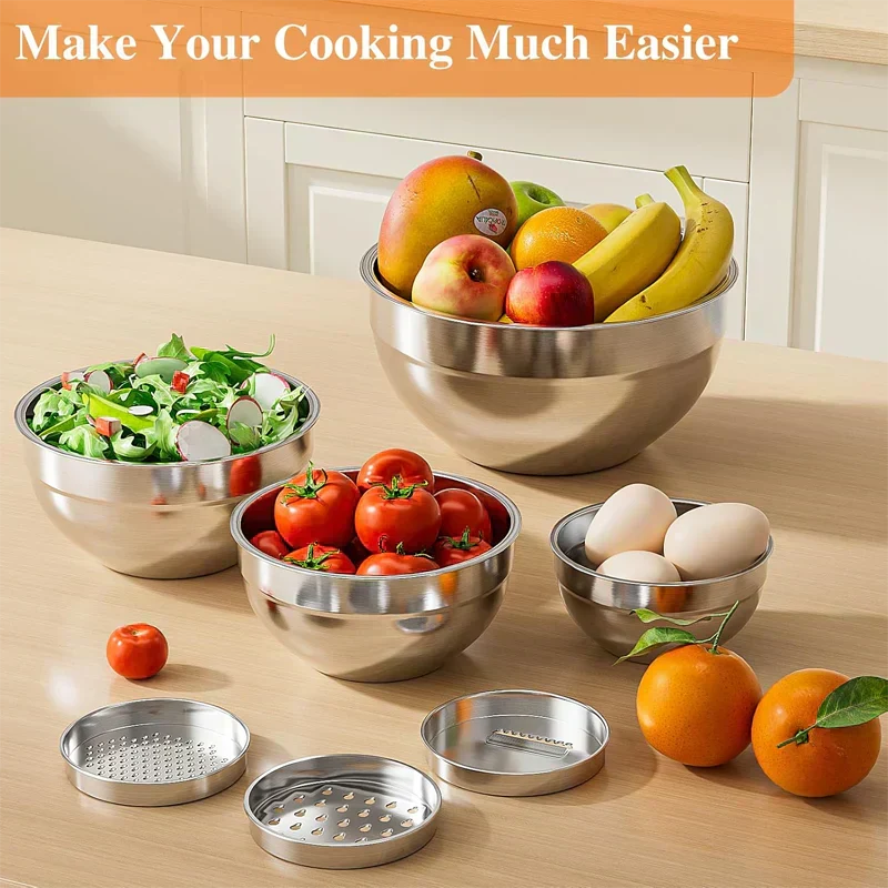 🥣 50% OFF NOW! 🔪 6 Stainless Steel Bowls with 3 Grater Accessories – Various Sizes, Airtight Lids & Stackable ✨