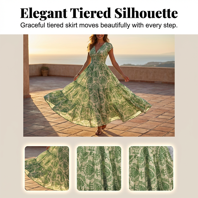 👗 New Arrival 56% OFF🦋Women's V-Neck Floral Smocked Maxi Dress – Elegant, Bohemian, Lightweight