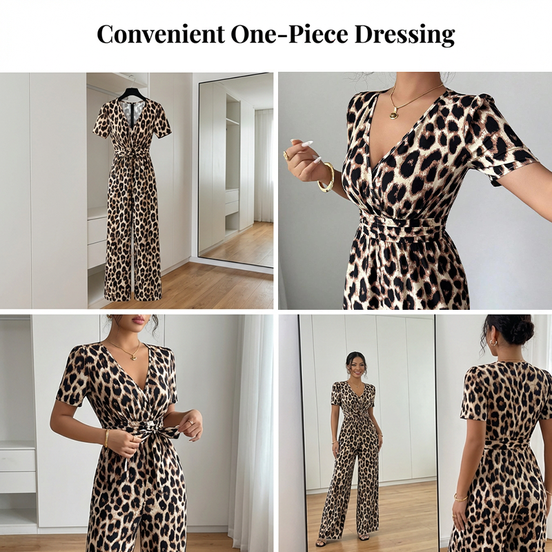 🎁New arrival 50% OFF💥Leopard Print V-Neck Wide-Leg Jumpsuit