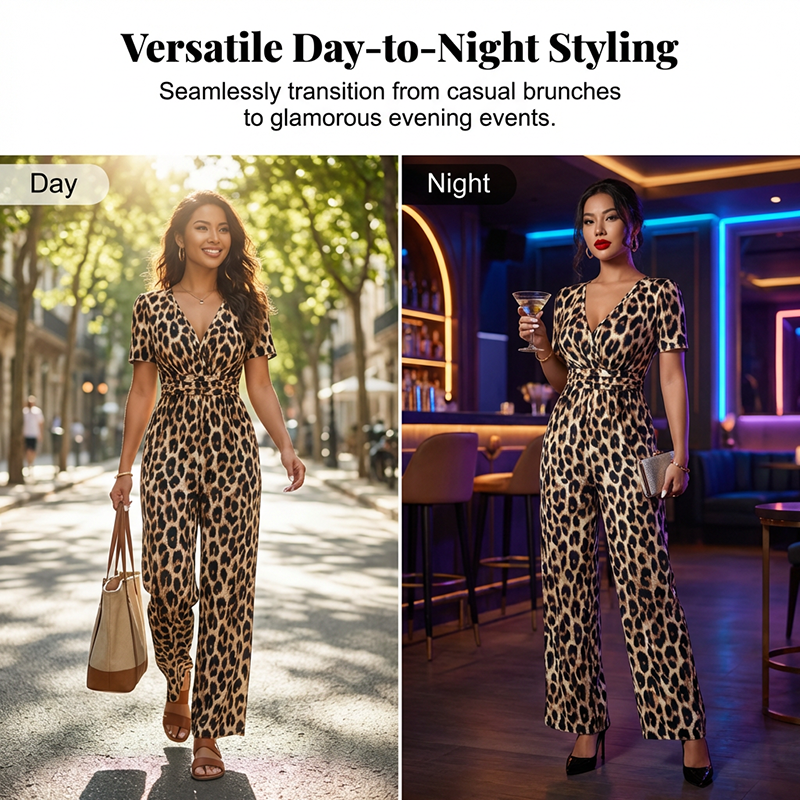 🎁New arrival 50% OFF💥Leopard Print V-Neck Wide-Leg Jumpsuit