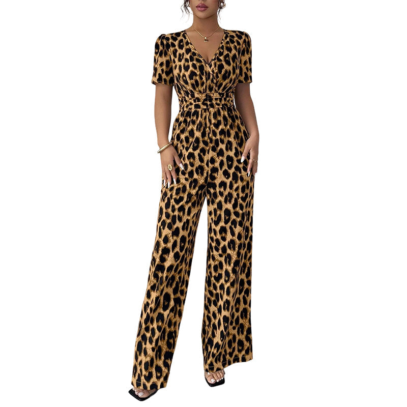 🎁New arrival 50% OFF💥Leopard Print V-Neck Wide-Leg Jumpsuit
