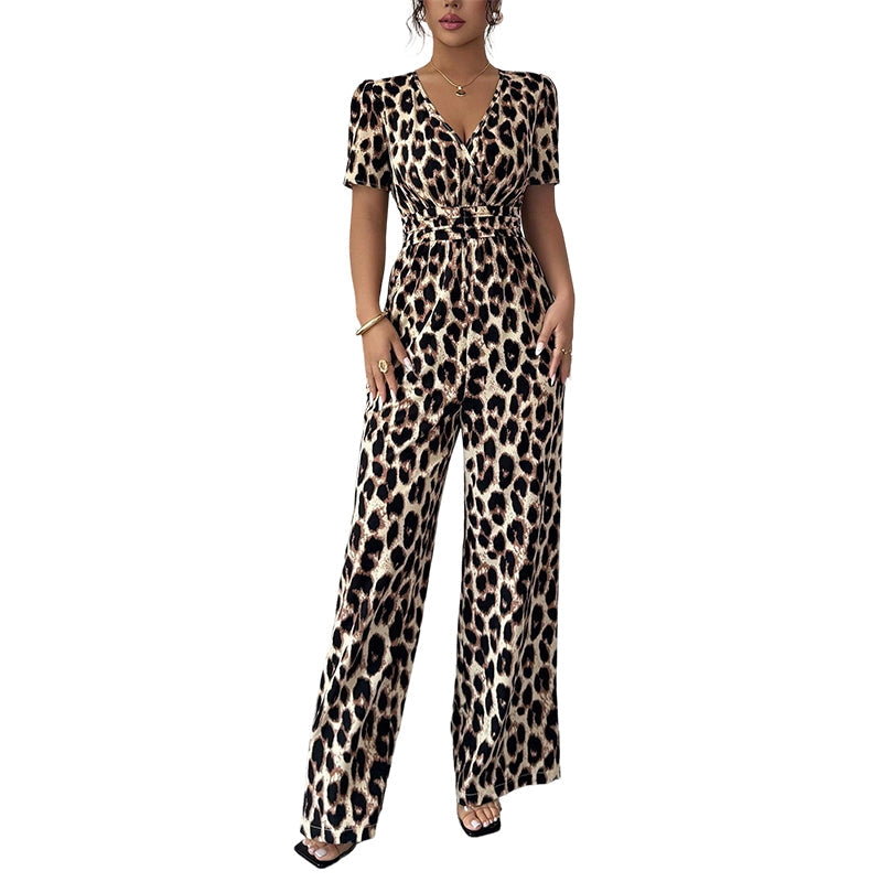 🎁New arrival 50% OFF💥Leopard Print V-Neck Wide-Leg Jumpsuit