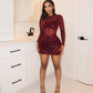 💞Women’s Fashion Mesh Panel Ruched Bodycon Dress
