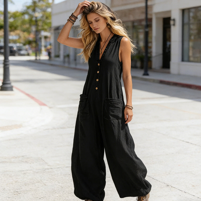 🌞Women's Sleeveless V-Neck Wide-Leg Jumpsuit
