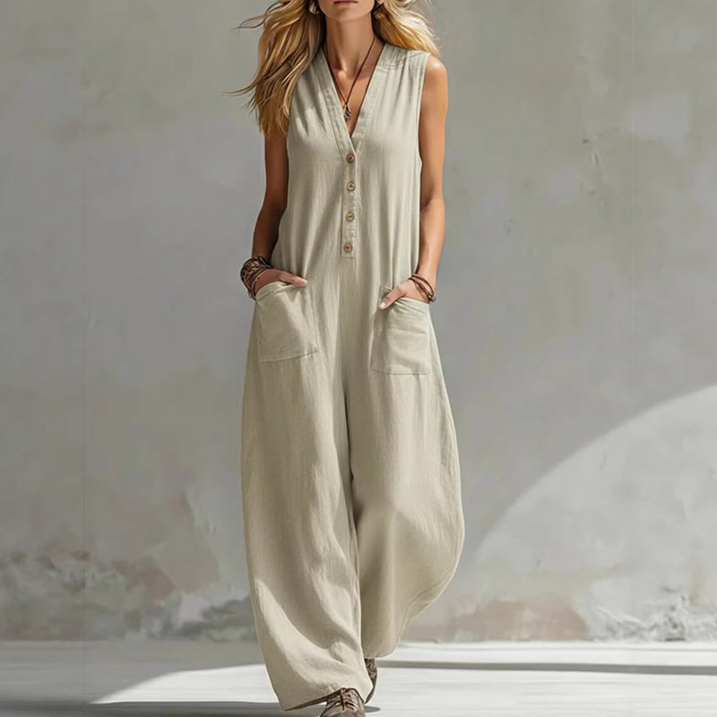 🌞Women's Sleeveless V-Neck Wide-Leg Jumpsuit