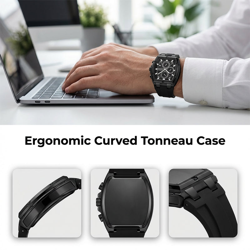 ⌚ 50% OFF NOW! 💪 Modern Barrel-Shaped Case Watch – Tonneau Design, Chronograph & Silicone Strap ✨