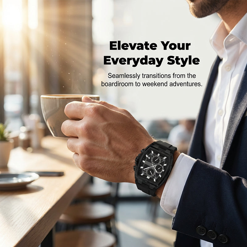 ⌚ 50% OFF NOW! 💪 Modern Barrel-Shaped Case Watch – Tonneau Design, Chronograph & Silicone Strap ✨