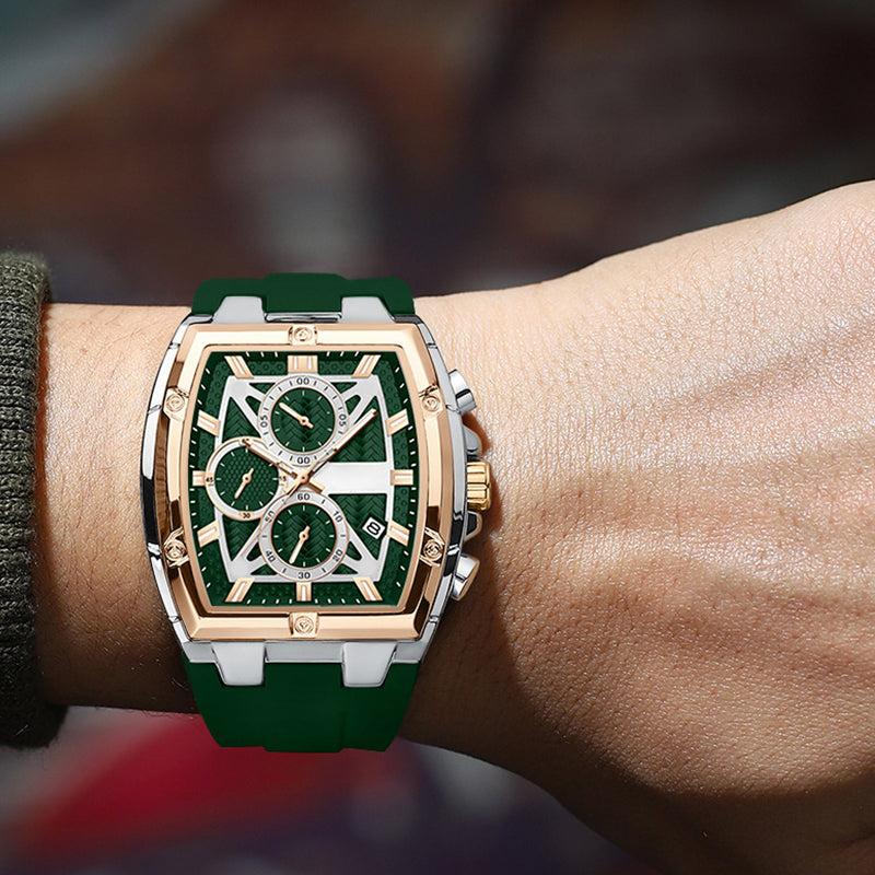 ⌚ 50% OFF NOW! 💪 Modern Barrel-Shaped Case Watch – Tonneau Design, Chronograph & Silicone Strap ✨