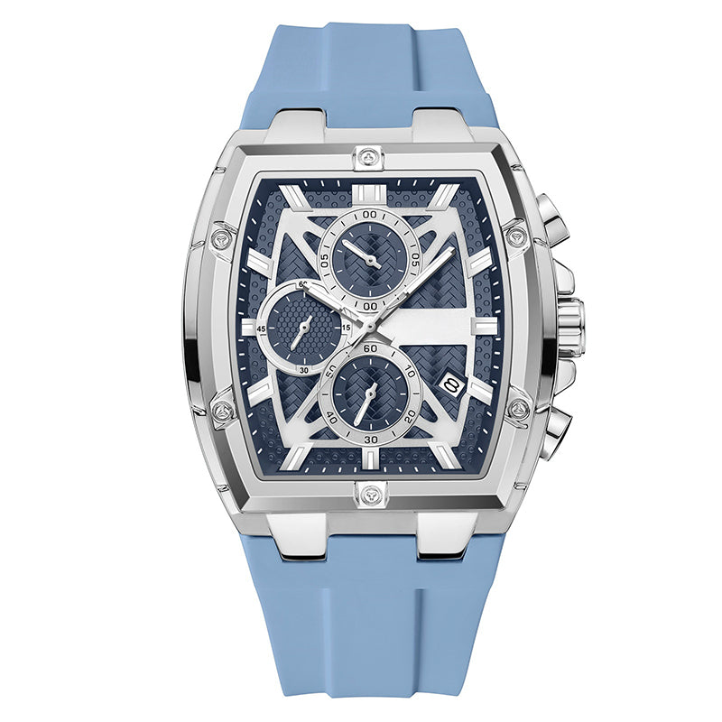 ⌚ 50% OFF NOW! 💪 Modern Barrel-Shaped Case Watch – Tonneau Design, Chronograph & Silicone Strap ✨