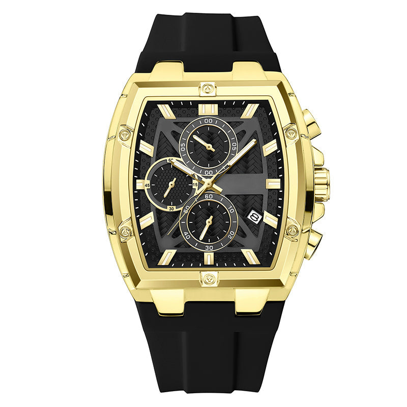 ⌚ 50% OFF NOW! 💪 Modern Barrel-Shaped Case Watch – Tonneau Design, Chronograph & Silicone Strap ✨