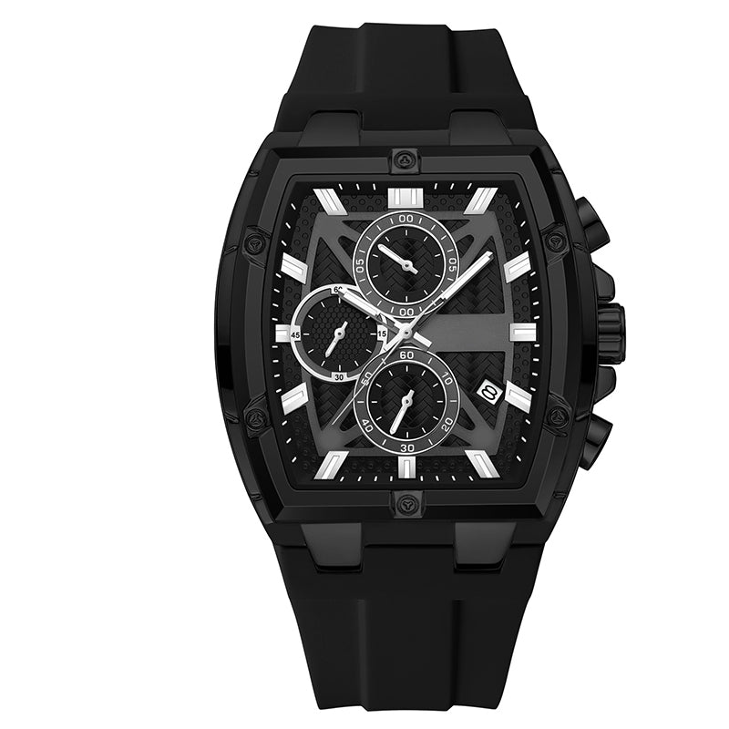 ⌚ 50% OFF NOW! 💪 Modern Barrel-Shaped Case Watch – Tonneau Design, Chronograph & Silicone Strap ✨