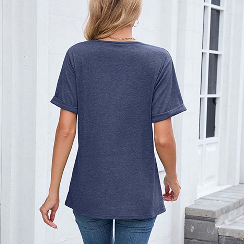 👕 50% OFF NOW! 🌸 Women's V-Neck Short Sleeve Casual T-Shirt – Classic V-Neck, Soft Polyester & Rolled Cuffs ✨