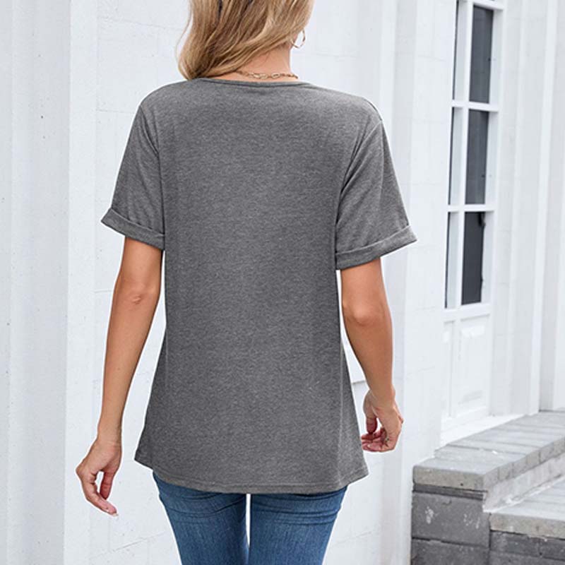 👕 50% OFF NOW! 🌸 Women's V-Neck Short Sleeve Casual T-Shirt – Classic V-Neck, Soft Polyester & Rolled Cuffs ✨