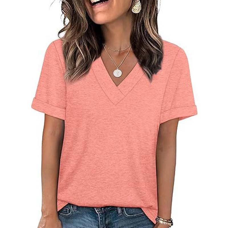 👕 50% OFF NOW! 🌸 Women's V-Neck Short Sleeve Casual T-Shirt – Classic V-Neck, Soft Polyester & Rolled Cuffs ✨