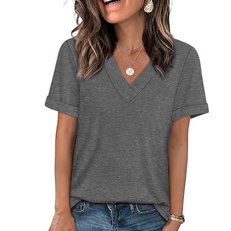 👕 50% OFF NOW! 🌸 Women's V-Neck Short Sleeve Casual T-Shirt – Classic V-Neck, Soft Polyester & Rolled Cuffs ✨