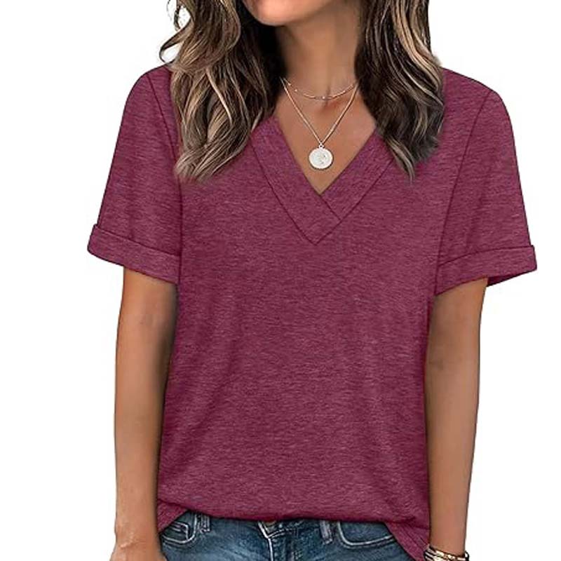 👕 50% OFF NOW! 🌸 Women's V-Neck Short Sleeve Casual T-Shirt – Classic V-Neck, Soft Polyester & Rolled Cuffs ✨