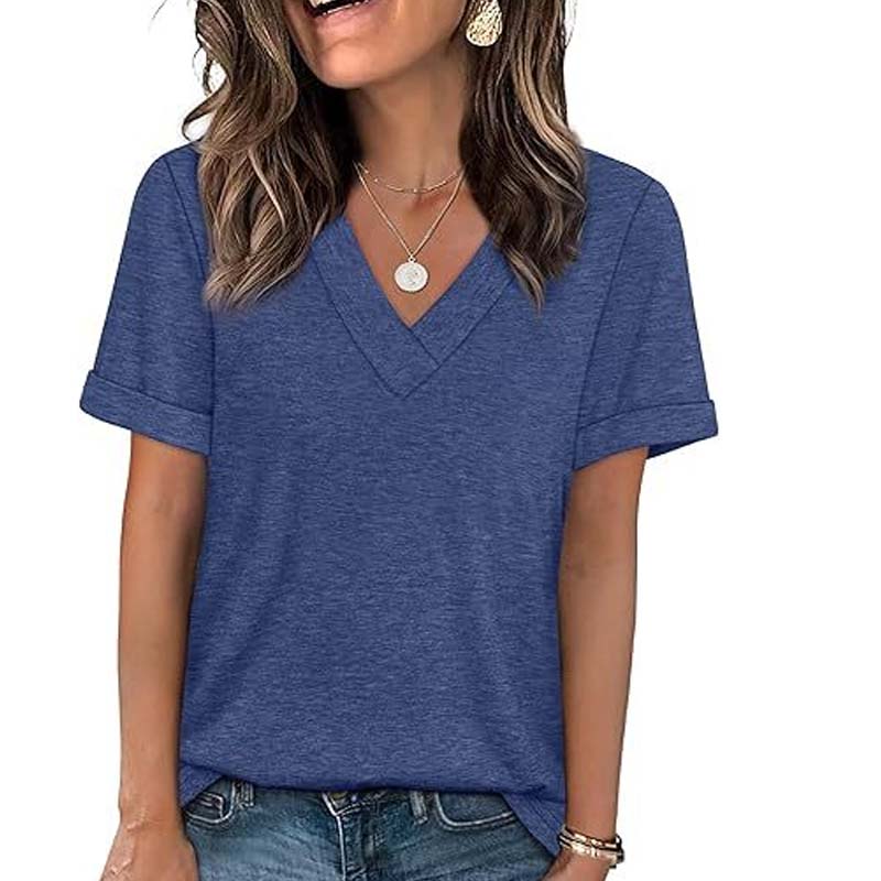 👕 50% OFF NOW! 🌸 Women's V-Neck Short Sleeve Casual T-Shirt – Classic V-Neck, Soft Polyester & Rolled Cuffs ✨
