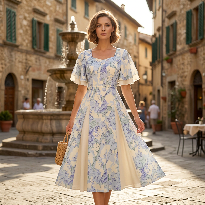 🔥Hot Sale Offers-Ethereal Flutter Sleeve Fit-and-Flare Dress