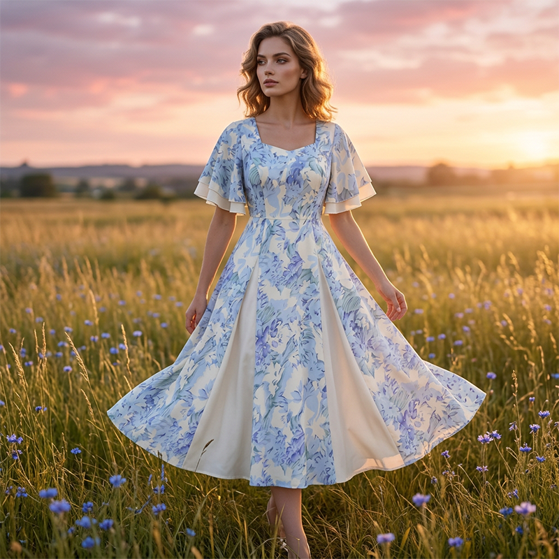 🔥Hot Sale Offers-Ethereal Flutter Sleeve Fit-and-Flare Dress