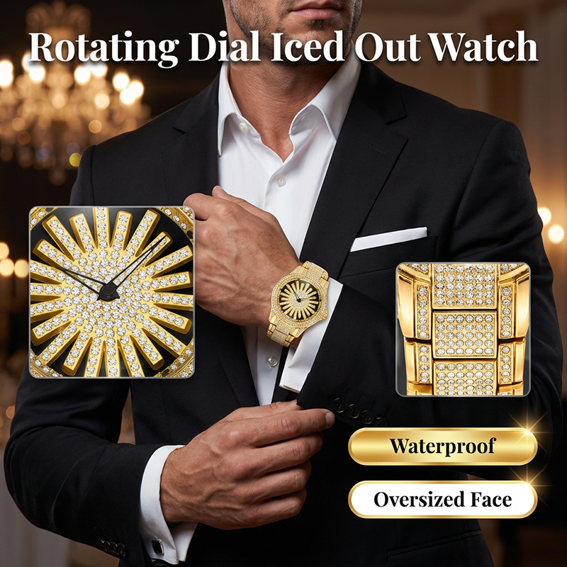 ⌚ LIMITED TIME: 50% OFF! 🔥 Men's Iced-Out Watch with Rotating Dial – Sparkling Crystals, Precise Quartz & Butterfly Clasp ✨