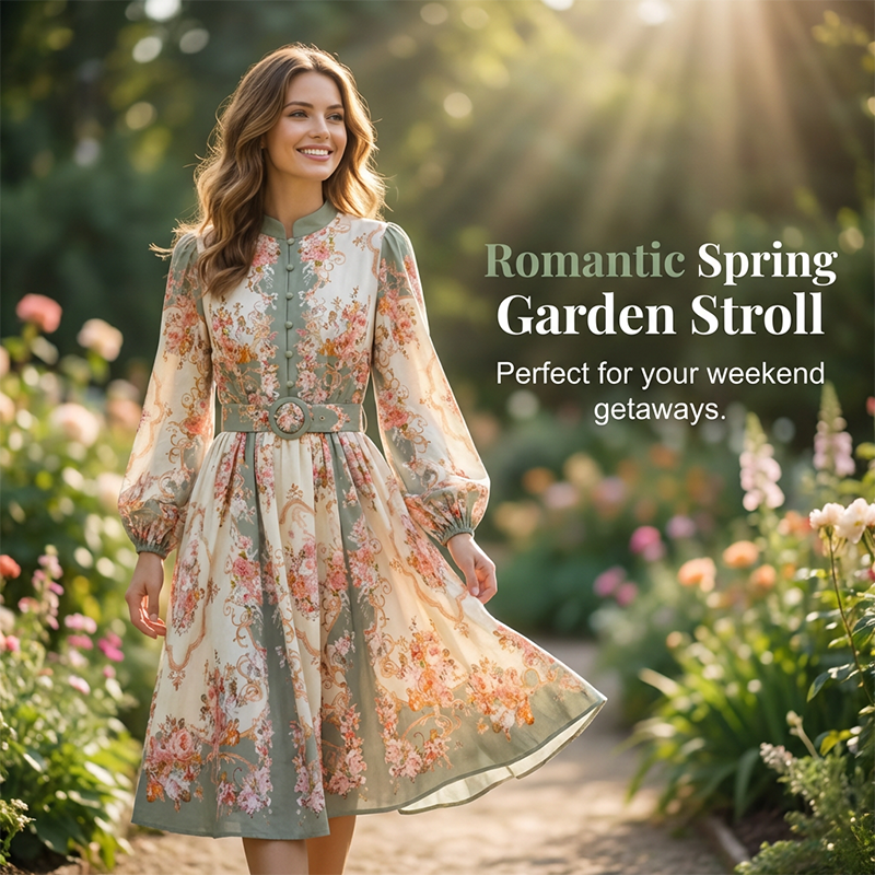 🌸 Timeless Elegance – Romantic Floral Print High Neck Mini Dress🌷