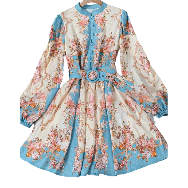🌸 Timeless Elegance – Romantic Floral Print High Neck Mini Dress🌷
