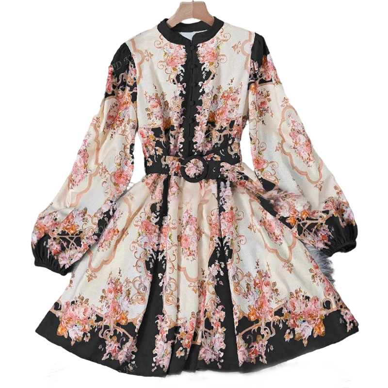 🌸 Timeless Elegance – Romantic Floral Print High Neck Mini Dress🌷