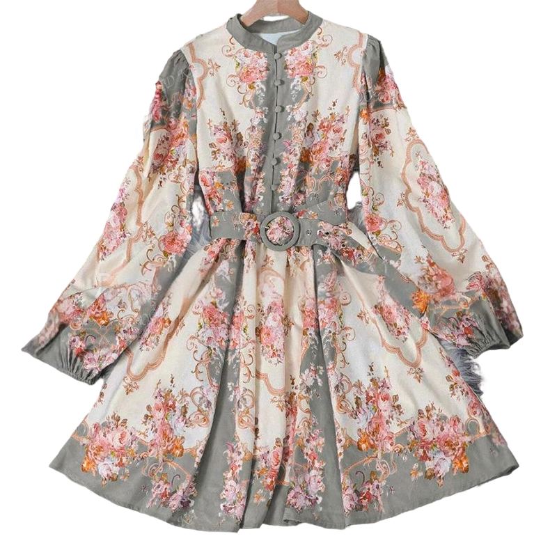 🌸 Timeless Elegance – Romantic Floral Print High Neck Mini Dress🌷
