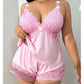 🥳2026 HOT SALE🥳💞50K+ SOLD!👗🌸 60% OFF! Lace Trim Camisole & Shorts Pajama Set – Soft satin-like fabric, adjustable straps & V-neck. Elastic waist shorts for easy on/off. Perfect for a relaxing night. 🛏️✨