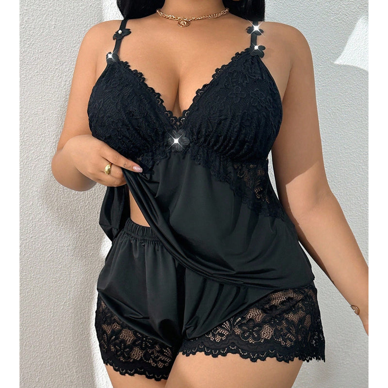 🥳2026 HOT SALE🥳💞50K+ SOLD!👗🌸 60% OFF! Lace Trim Camisole & Shorts Pajama Set – Soft satin-like fabric, adjustable straps & V-neck. Elastic waist shorts for easy on/off. Perfect for a relaxing night. 🛏️✨