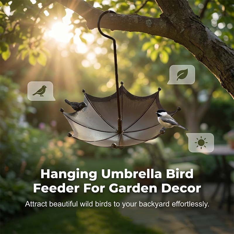 🐦 50% OFF NOW! ✨ Hanging Umbrella Bird Feeder & Bath – Dual-Use, Rust-Resistant, Vintage Style & Perfect for Garden Decor ☂️