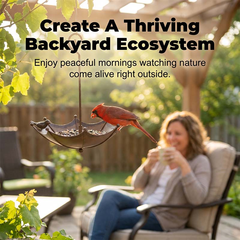 🐦 50% OFF NOW! ✨ Hanging Umbrella Bird Feeder & Bath – Dual-Use, Rust-Resistant, Vintage Style & Perfect for Garden Decor ☂️