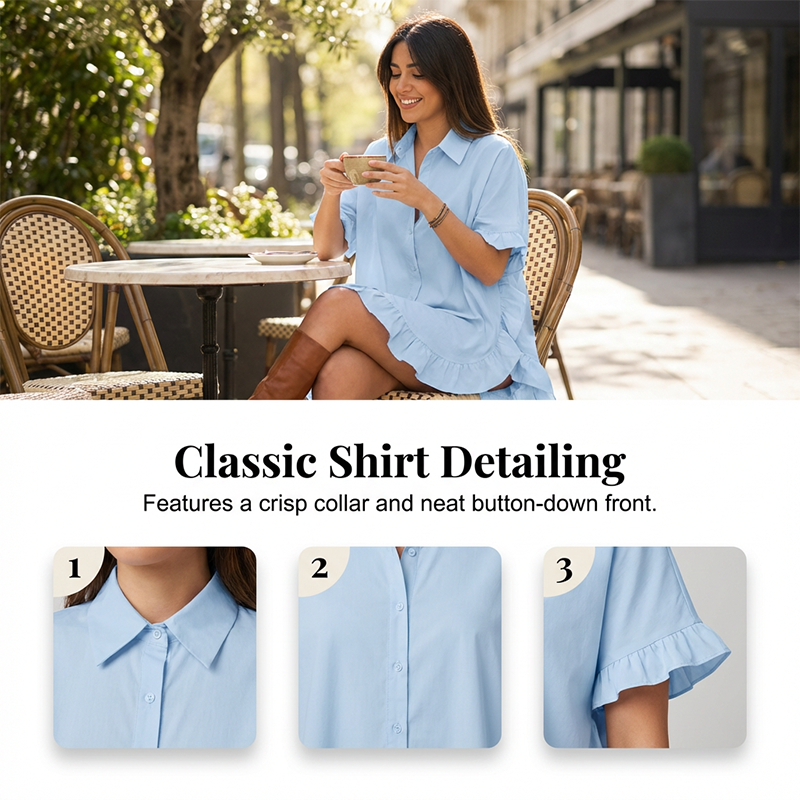 Women's Oversized Button-Down Mini Dress with Ruffle Hem