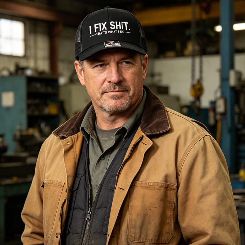 🔥2026 New Arrival ＆ Hot Sale🔥Mesh Back Trucker Cap with "I Fix Shit" Embroidery – Breathable Outdoor Sun Hat🧢☀️