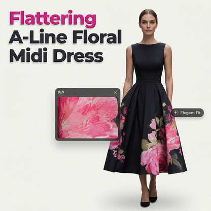 Elegant Sleeveless A-Line Midi Dress with Floral Print