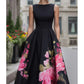 Elegant Sleeveless A-Line Midi Dress with Floral Print