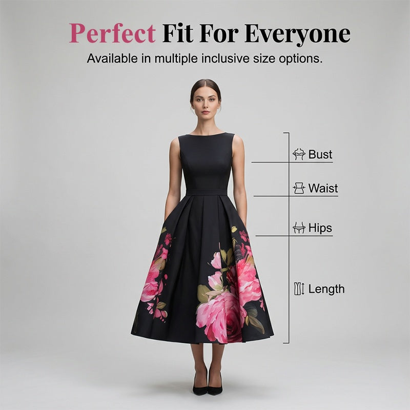 Elegant Sleeveless A-Line Midi Dress with Floral Print