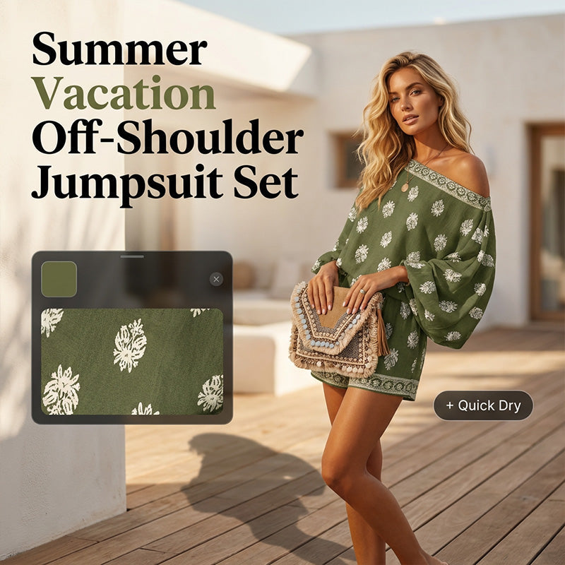 🥳2026 HOT SALE 50% OFF! 🥳💞50K+ SOLD!🌸Bohemian Off-Shoulder Printed Jumpsuit Set