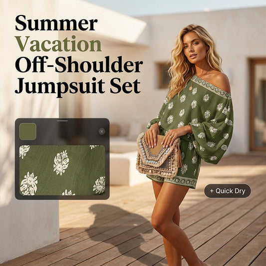🥳2026 HOT SALE 50% OFF! 🥳💞50K+ SOLD!🌸Bohemian Off-Shoulder Printed Jumpsuit Set