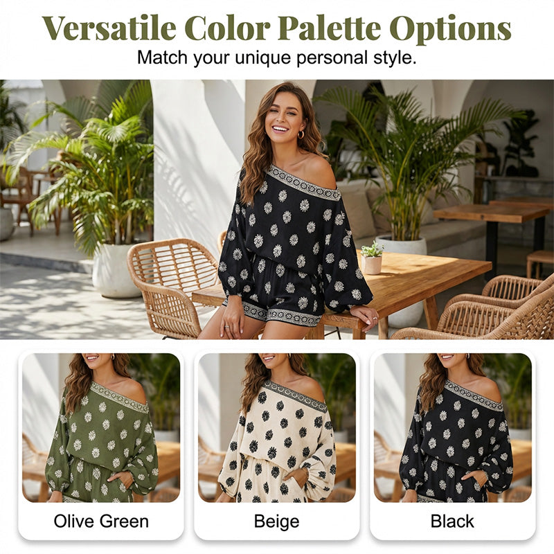 🥳2026 HOT SALE 50% OFF! 🥳💞50K+ SOLD!🌸Bohemian Off-Shoulder Printed Jumpsuit Set