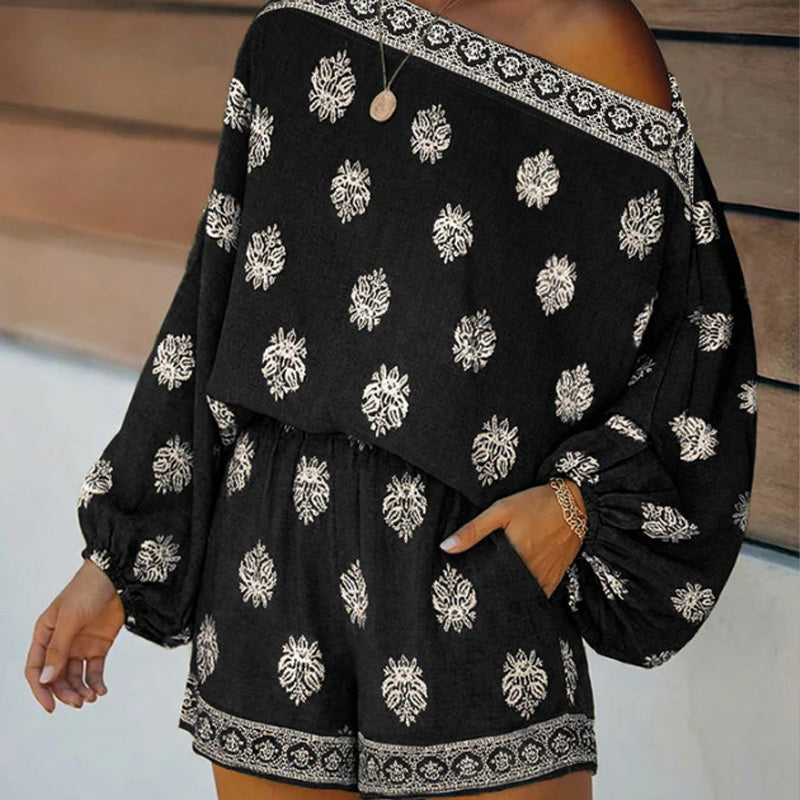 🥳2026 HOT SALE 50% OFF! 🥳💞50K+ SOLD!🌸Bohemian Off-Shoulder Printed Jumpsuit Set