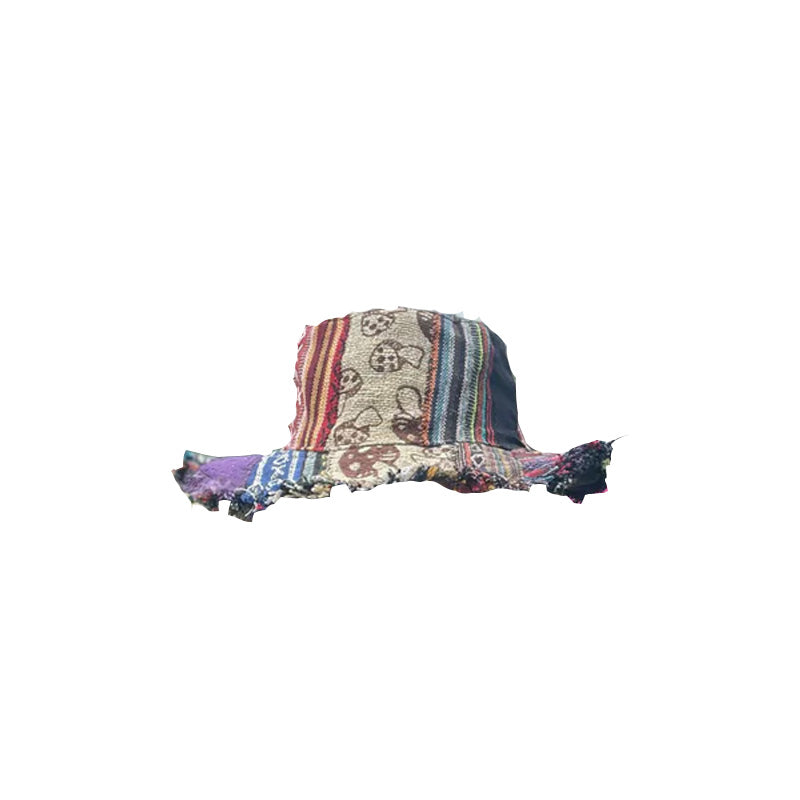 Patchwork Multicolored Mushroom Hemp Hat with Pocket
