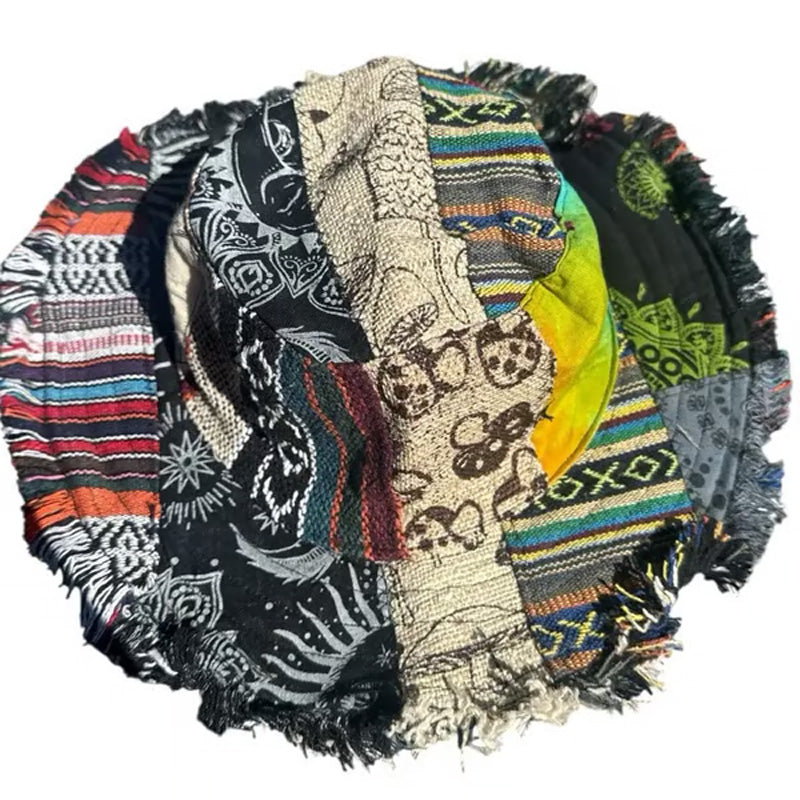 Patchwork Multicolored Mushroom Hemp Hat with Pocket